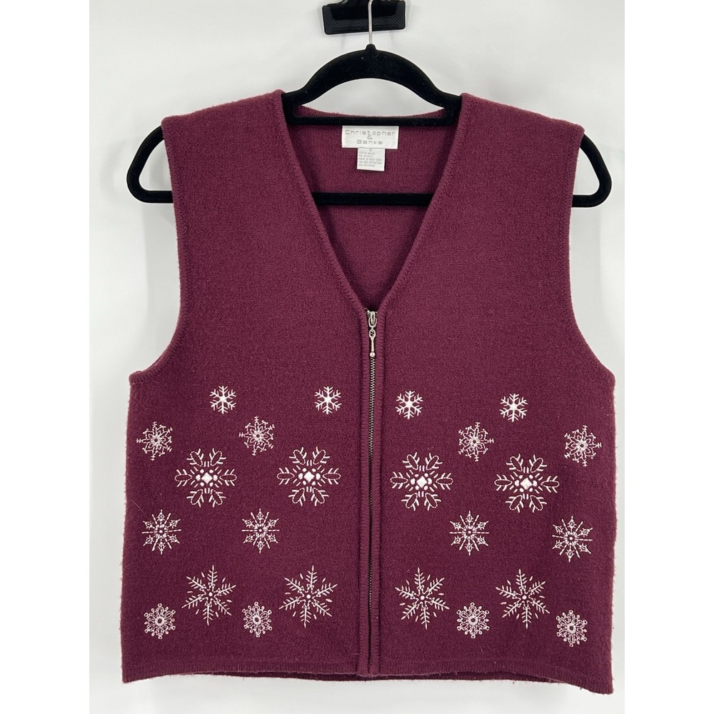 Vintage Novelty Women's Size Small Snowflake Vest Wool Winter Holiday Zip Up